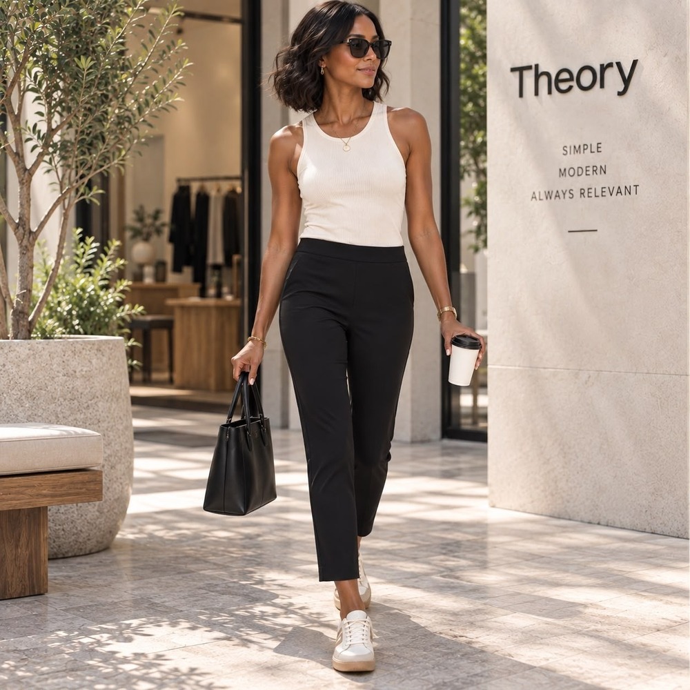THEORY Women's Classic Skinny Pants 8 Black Performance Tech USA MADE I0107204